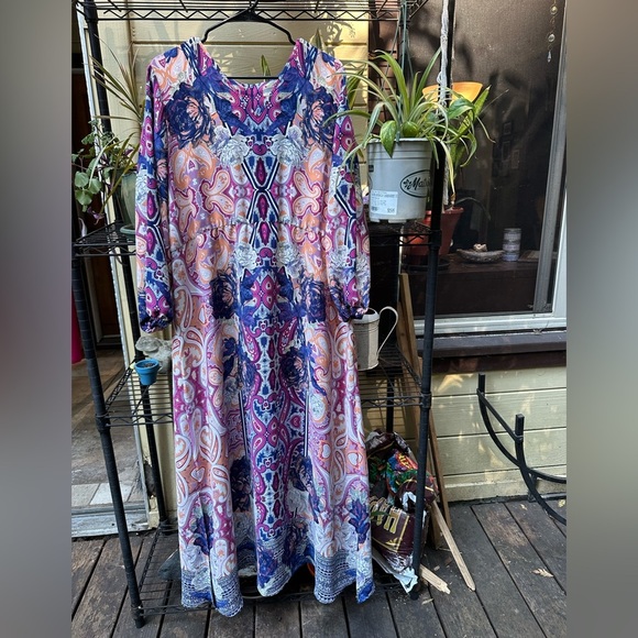 CHICO’S Travelers™ Paisley Maxi Dress Size 16 Long Sleeve Wrinkle Resistant LN - Picture 1 of 9